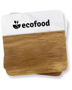Acacia Wood & Marble Coaster Set (Min 25 sets)